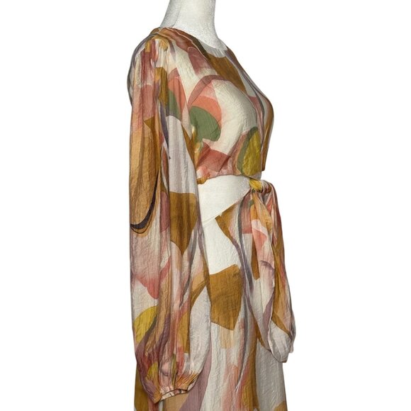 Abstract Print Maxi Dress Cutout Tie Front Long Sleeve Size 8 - Picture 6 of 12